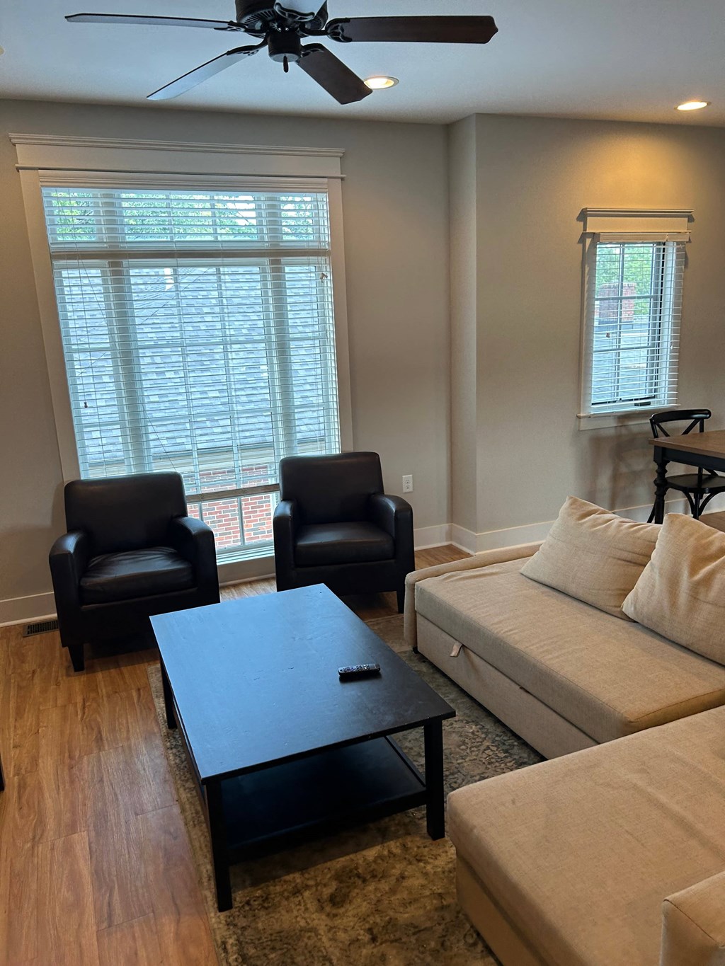 a living room with a couch and a coffee table