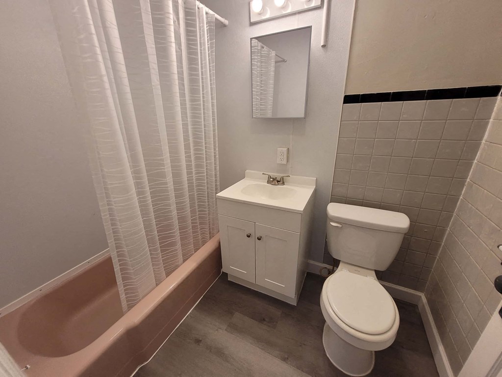 a bathroom with a toilet and a sink and a bath tub