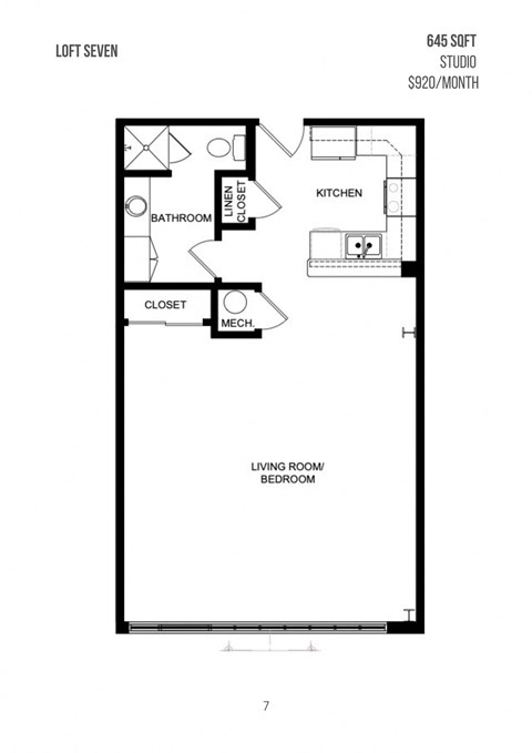 a floor plan of a unit with a bedroom and a living room
