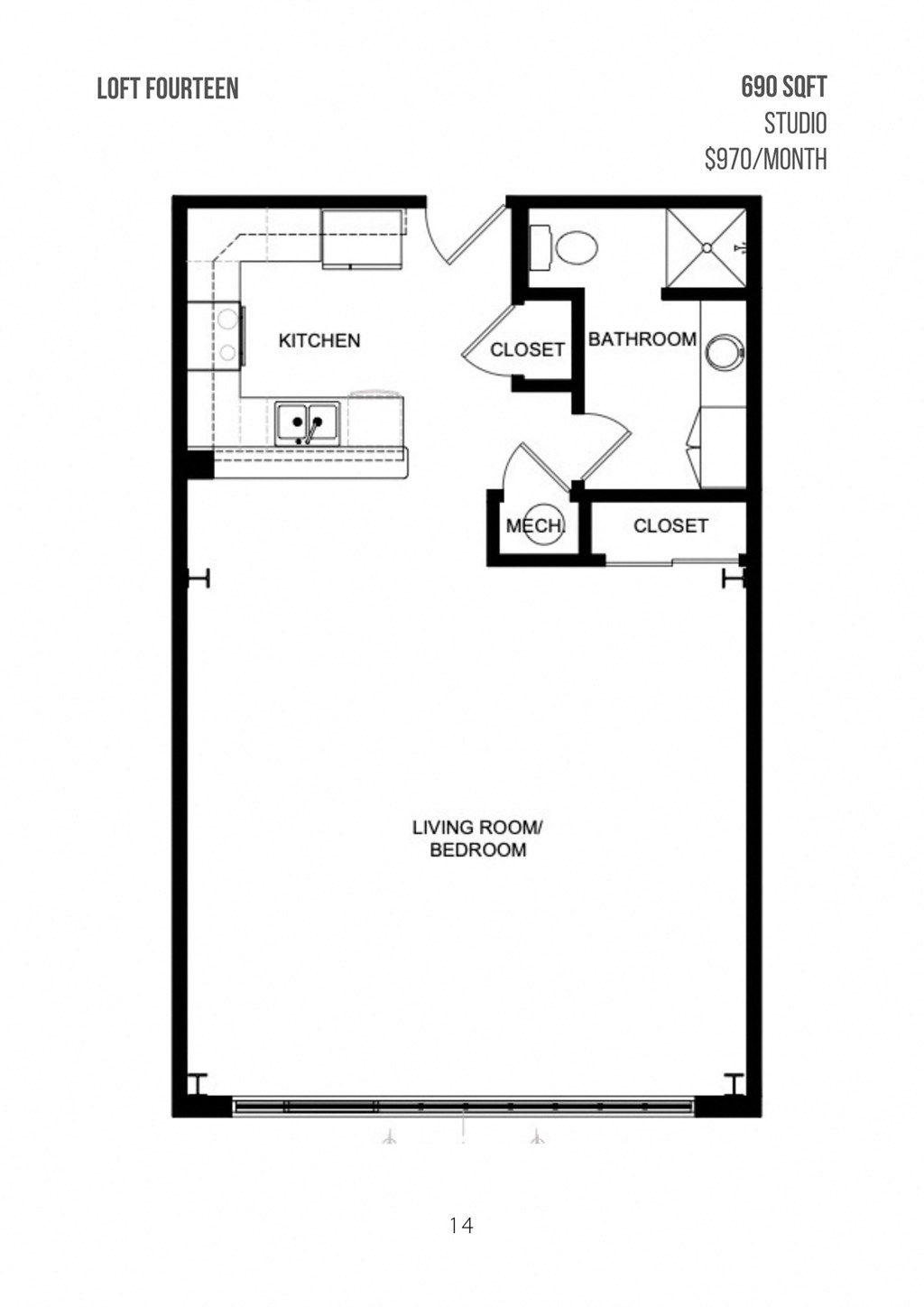 a floor plan of a unit with a bedroom and a living room