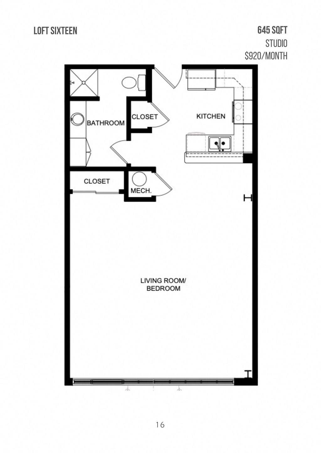 a floor plan of a unit with a bedroom and a living room