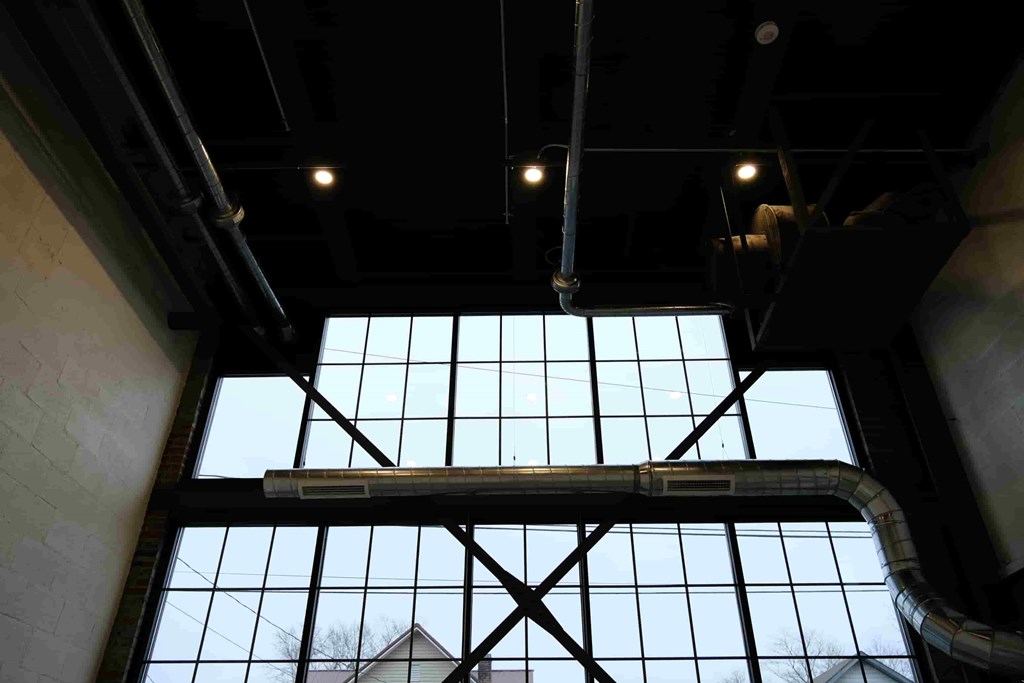 a view of the windows in the ceiling of a building