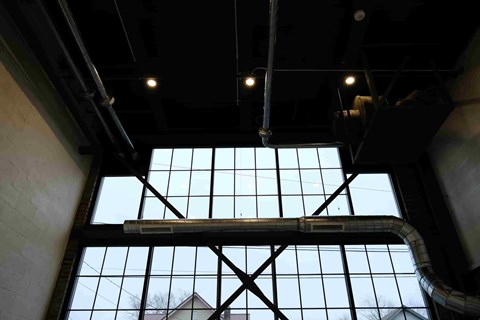 a view of the windows in the ceiling of a building
