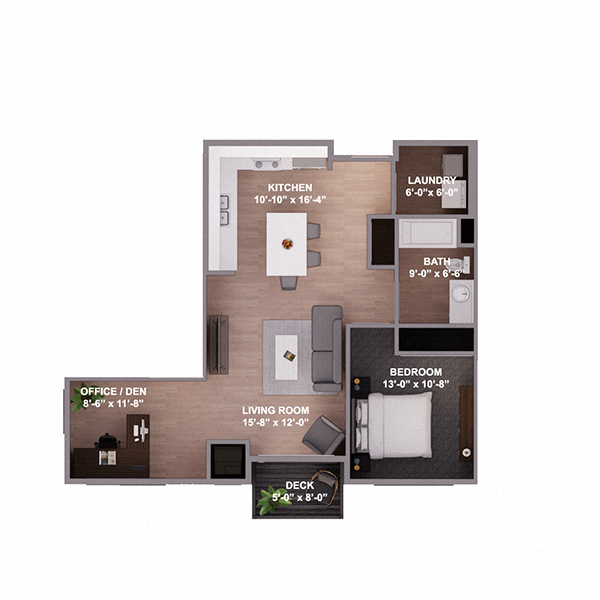 1 Bedroom 1 Bath +Den