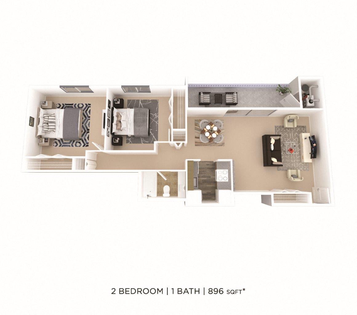 Two Bedroom - 896 sqft