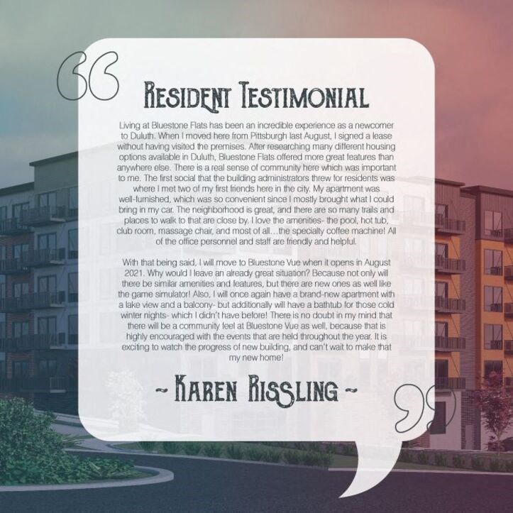 Testimonial at Vue at Bluestone, Duluth, MN, 55803