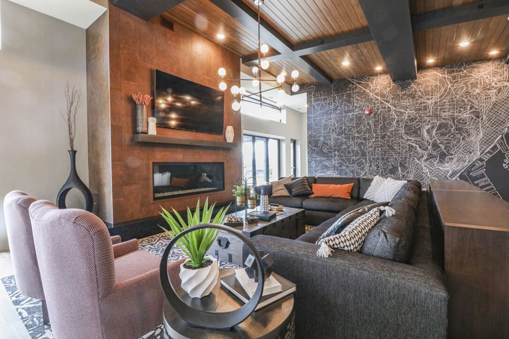 Clubroom With TV And Fireplace at Vue at Bluestone, Minnesota