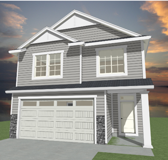 a model home with a garage door