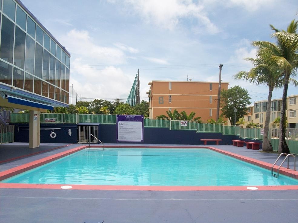 a swimming pool in the middle of a building
