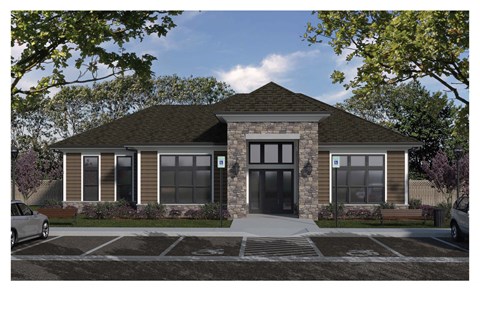 a rendering of a small house with a driveway