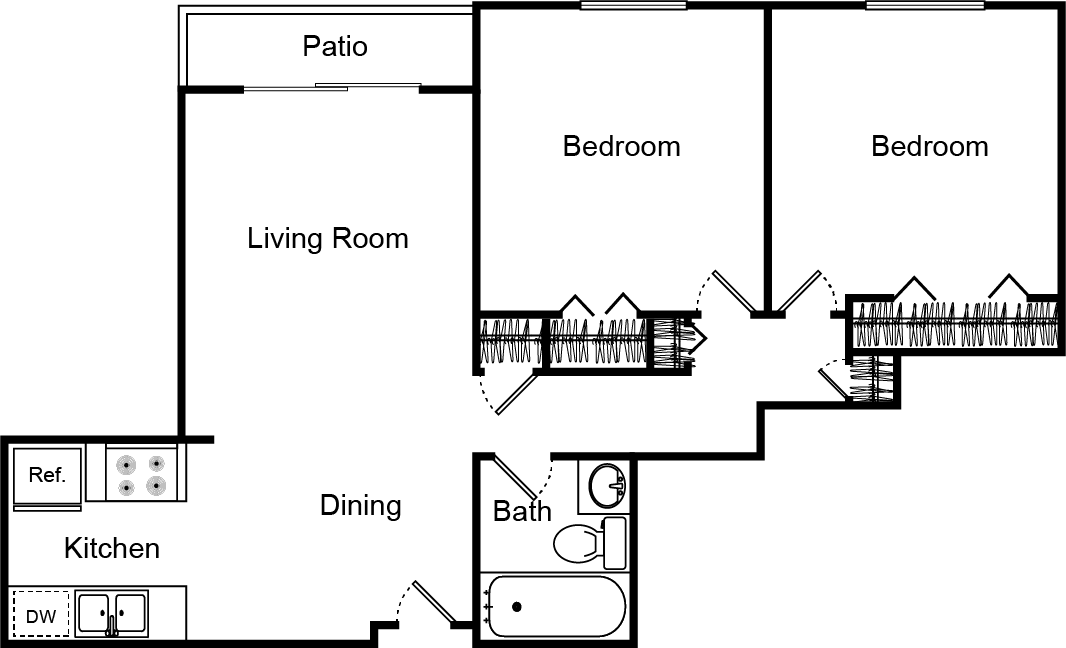 2A two bedroom 1 bath floor plan