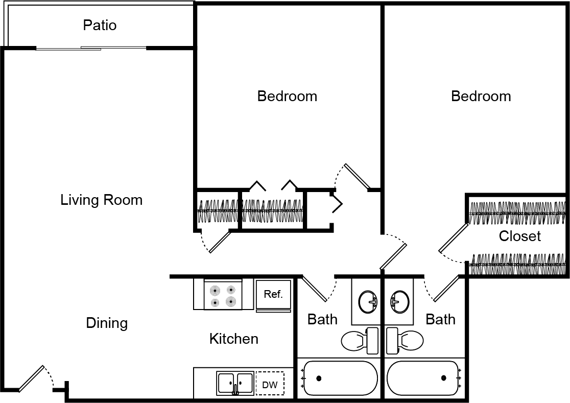two bedroom two bath floor plan drawing