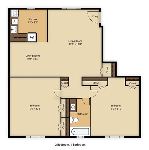 2 bed 1 bath B at Rivercrest Apartments, New Jersey