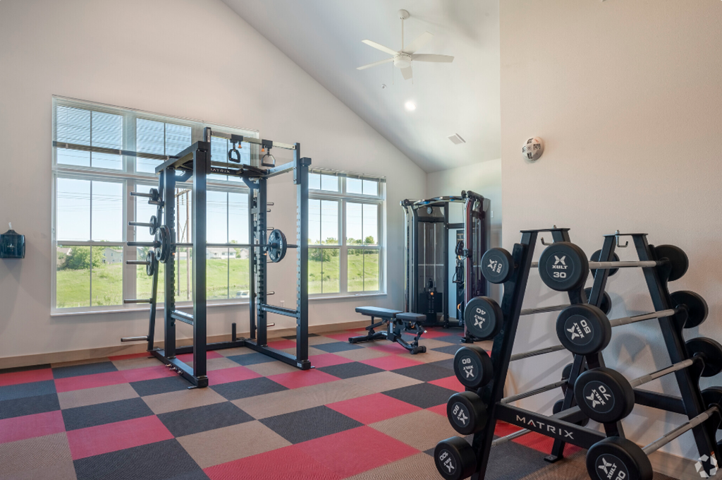 the preserve at ballantyne commons fitness room with weights and equipment