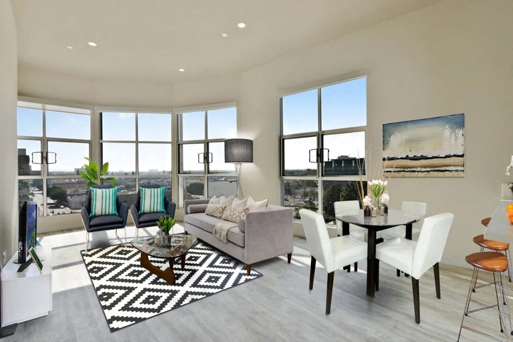 a living room with a couch and a table