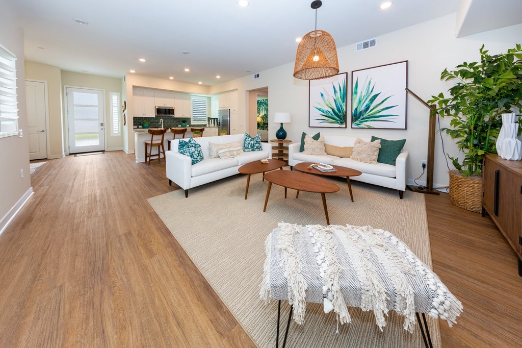 a living room with a couch and a table