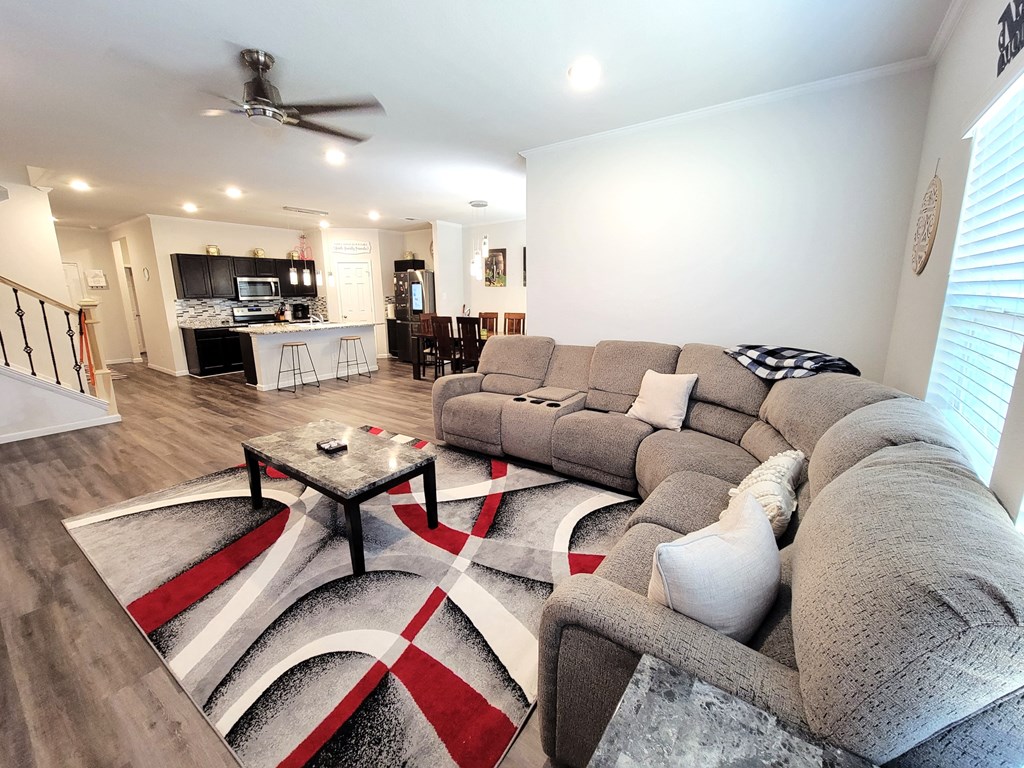 a living room with a couch and a coffee table