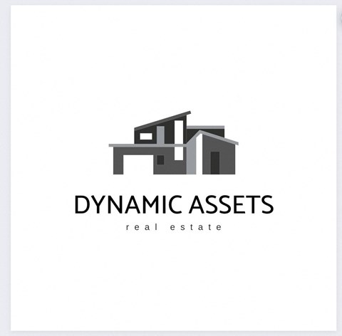 a real estate logo with a house on a white background