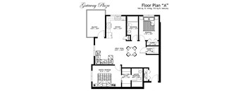 Floor Plan A - 2 Bedrooms, 2 Bathrooms