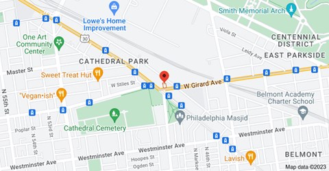 a screenshot of a map of a neighborhood with pins on it