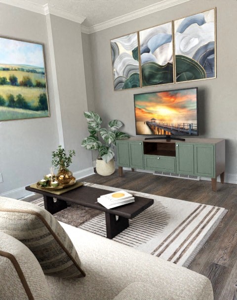 a living room with a couch and a coffee table