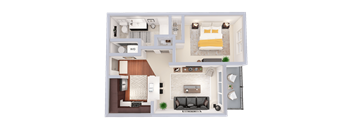 a 3d drawing of a bedroom and living room floor plan