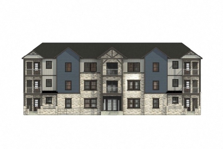 the facade of a building with apartments