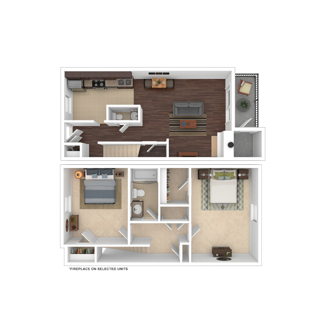 2 Bed Floor Plan at Rosen at North Hills, Raleigh, NC, 27609