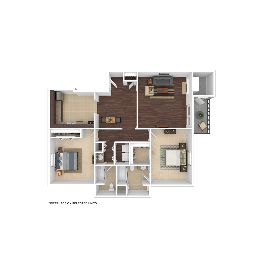 2 Bed 2 Bath Floor Plan at Rosen at North Hills, Raleigh, NC