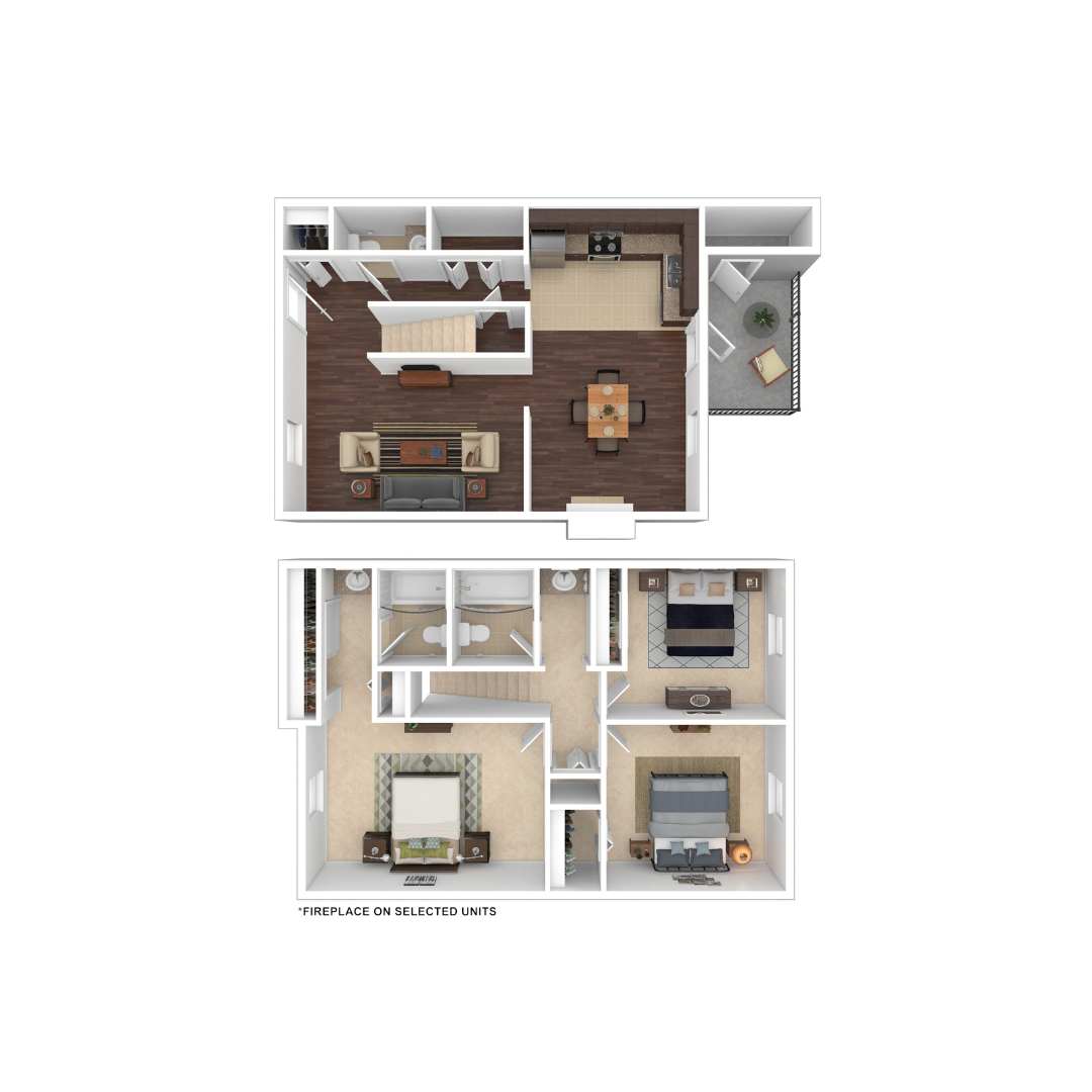3 Bedroom 2 Bath Floor Plan at Rosen at North Hills, Raleigh