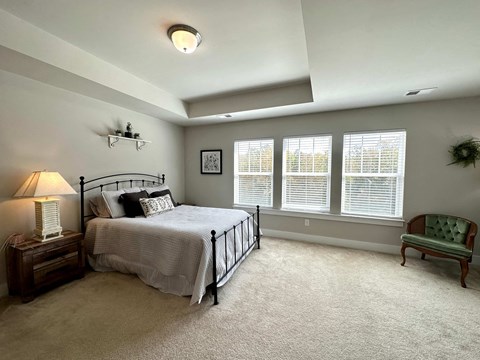 a bedroom with a bed and a chair