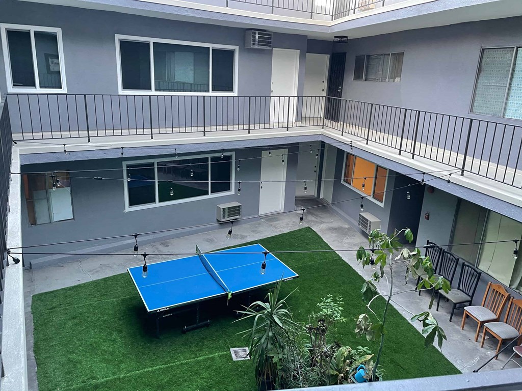 a pool table in the middle of a building
