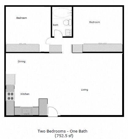 Walnut Crest Floor Plan 2 bedroom/1 bath