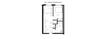 Floor Plan J - 1 Bedroom, 1 Bathroom