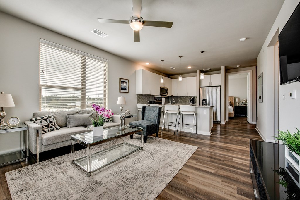 a living room with a couch and a table