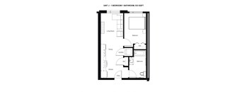 Floor Plan J - 1 Bedroom, 1 Bathroom