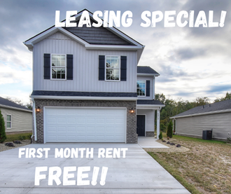 leasing special first month rent free for a home with a garage door
