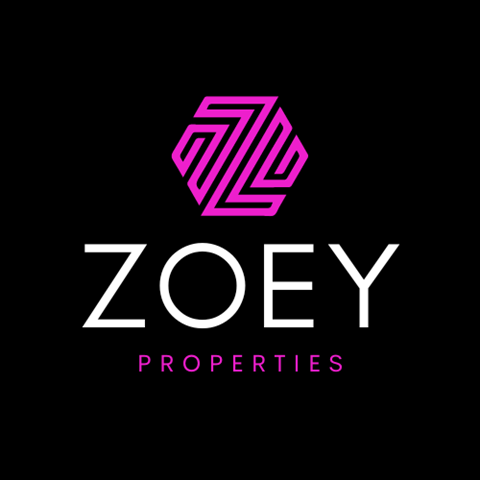the logo for zone properties on a black background