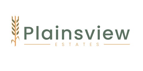 The image shows a logo with the text "Plainsview Estates" and a graphic of wheat.