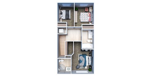 A diagram of a house with a kitchen, living room, and bathroom.