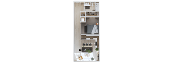 a floor plan of a house with a bedroom and a living room