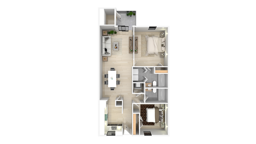 a bedroom floor plan with a bathroom and a living room