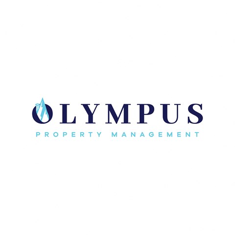 a logo for olympus property management with a water drop