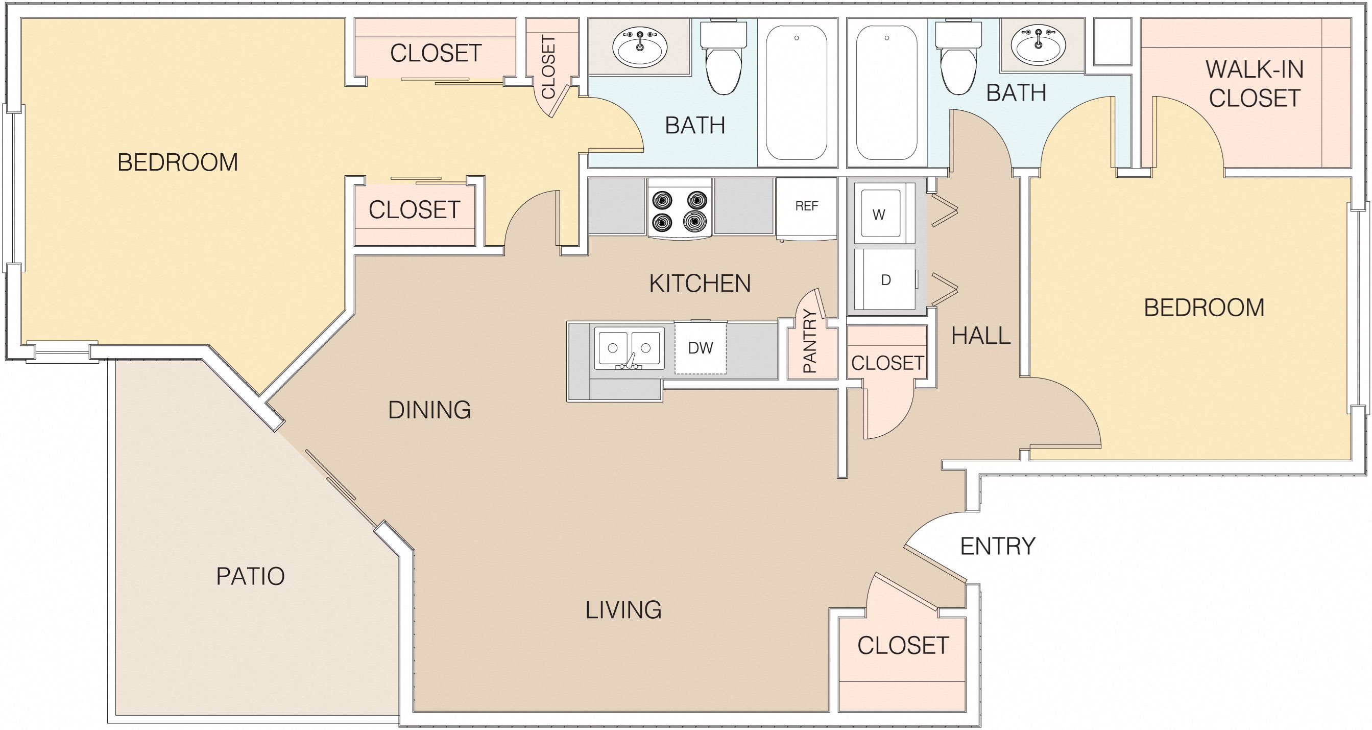 2 bedroom 2 bathroom floor plan