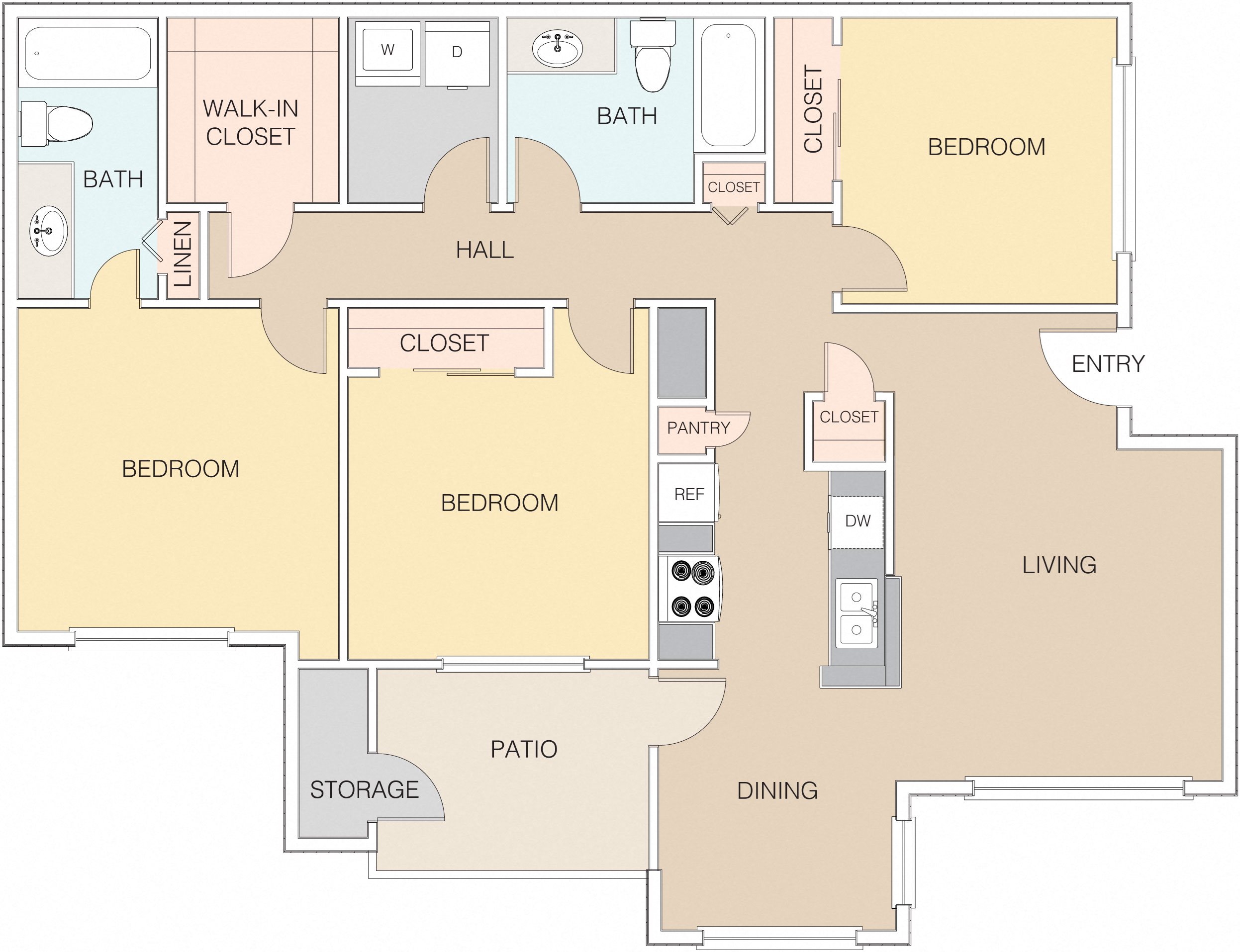 3 bedroom 2 bathroom floor plan