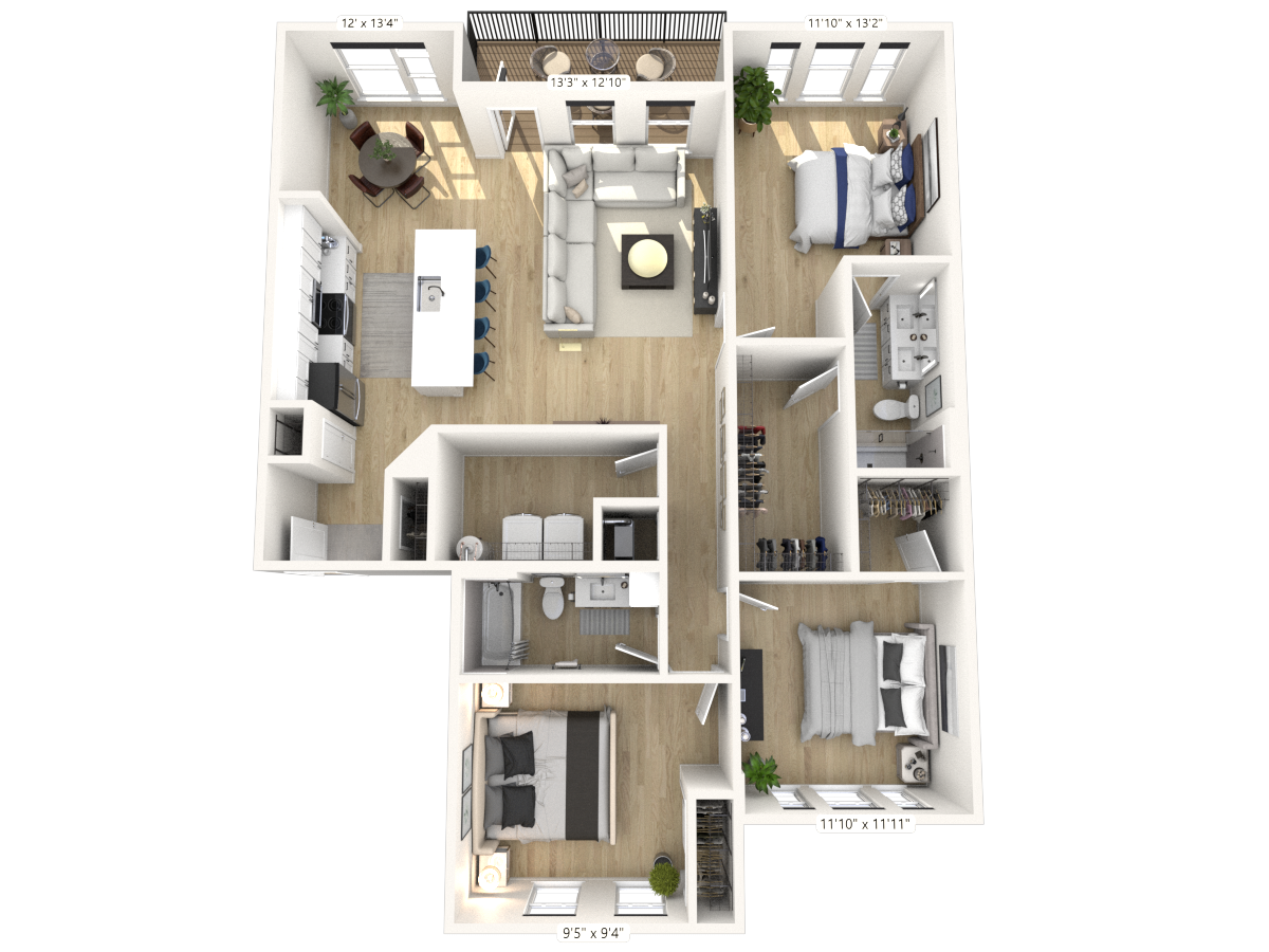 E1 - 3 Bedroom 2 Bathroom at Nuvo Flats, Merrillville, IN, 46410