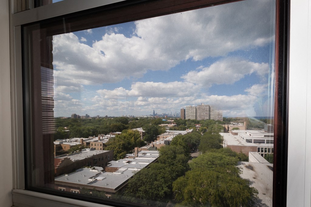a view of the city from a window