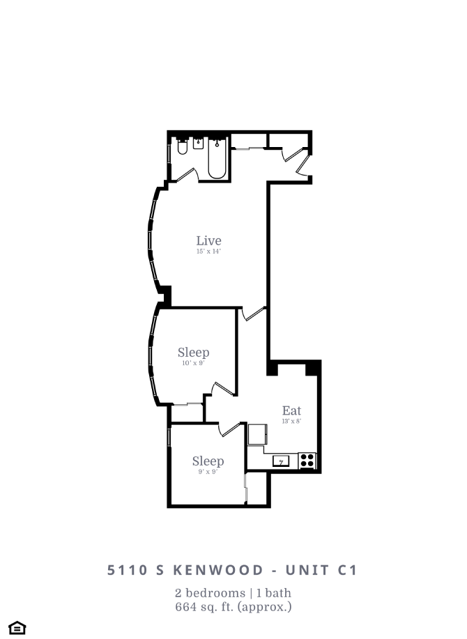 2 Bedroom, 1 Bathroom (C1)