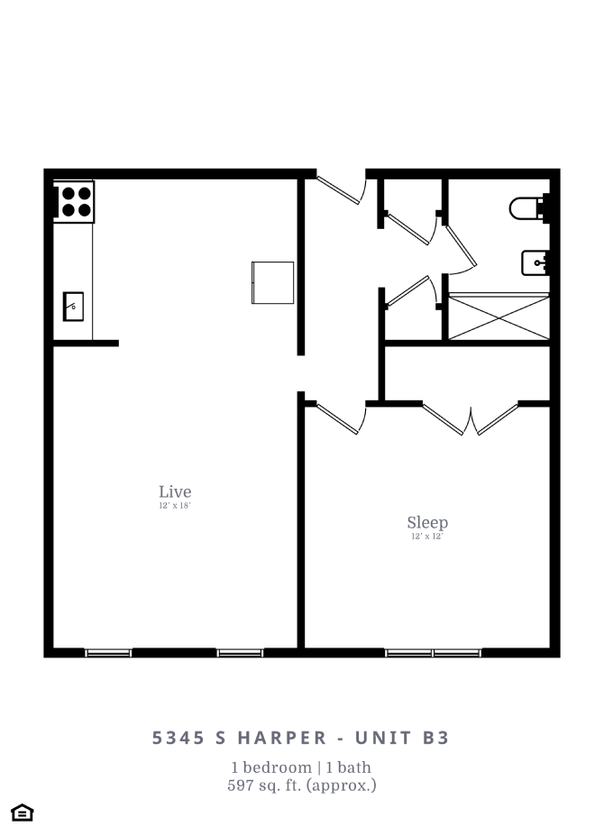 1 Bedroom, 1 Bathroom (B3)