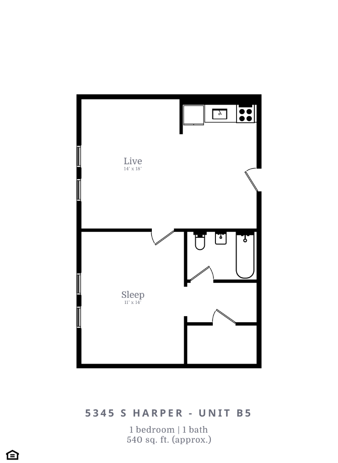 1 Bedroom, 1 Bathroom (B5)